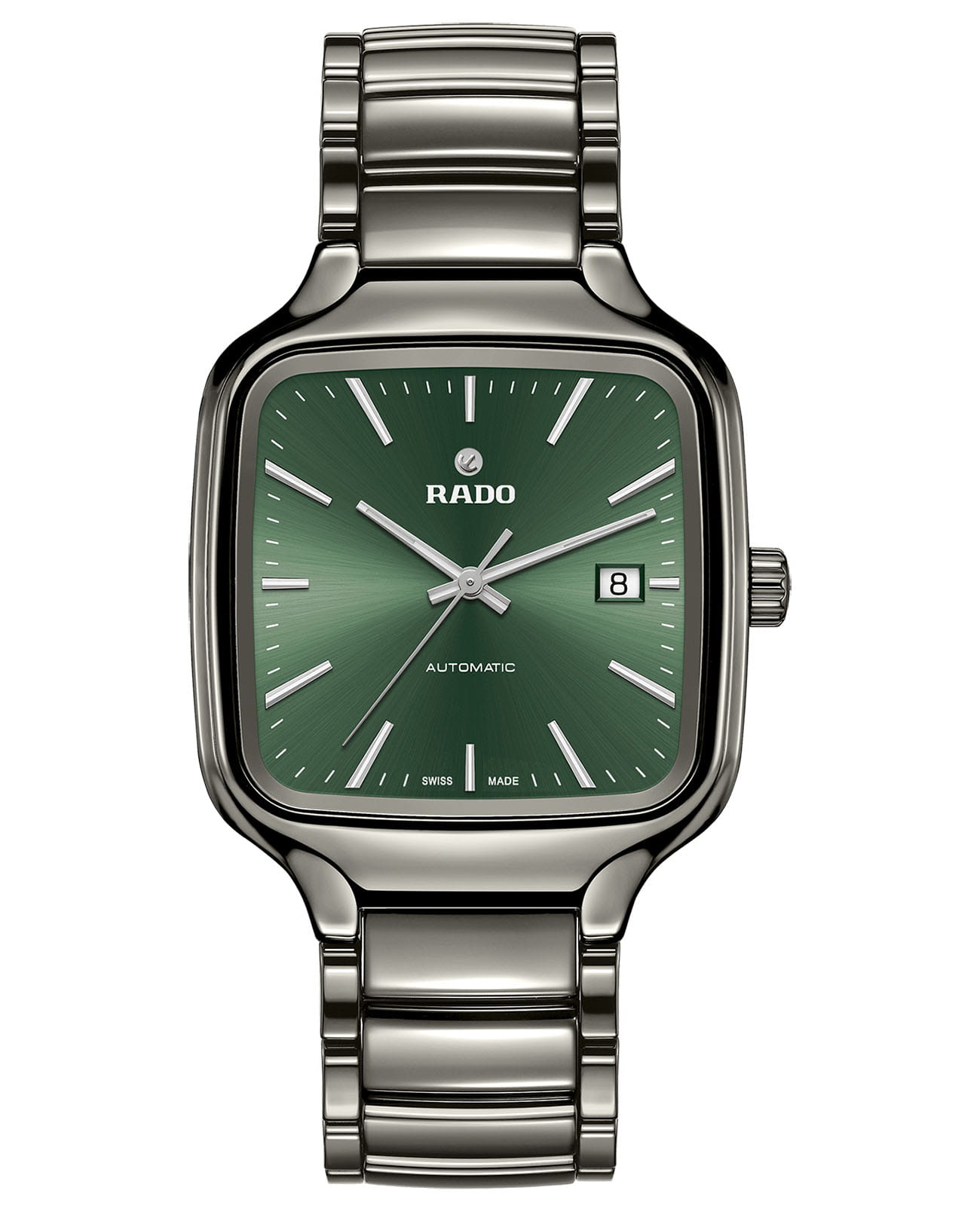 Rado Rado True Square Automatic R27077312 Automatic R27077312 механические мужские часы зеленый циферблат, браслет титан + высокотехнологичная плазменная керамика — вид спереди
